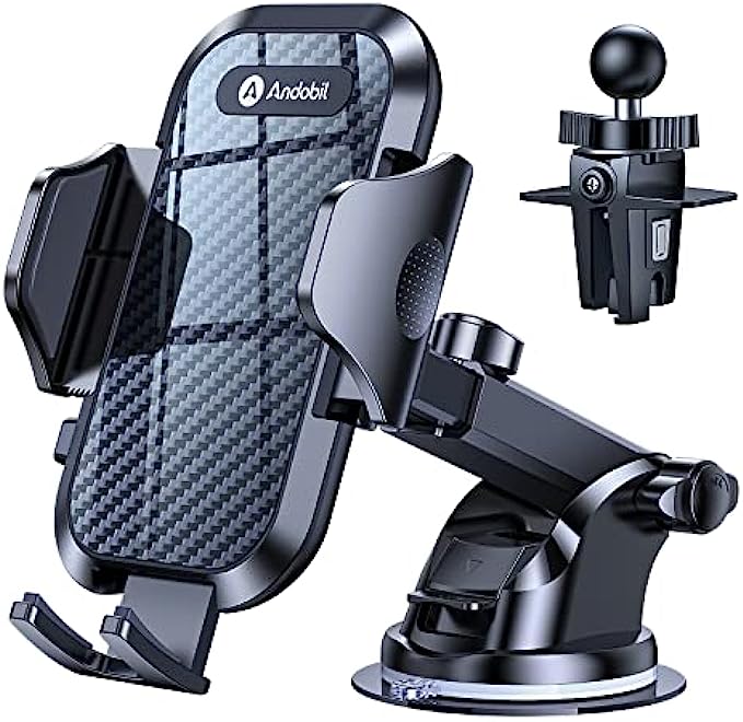 andobil Phone Mount for Car (Bumpy Roads Friendly) Cell Phone Holder Car — Easy Clamp Hands-Free Universal — Fit for Dashboard-Windshield-Vent iPhone 13 12 Pro Max , Samsung Galaxy S22 All Phones