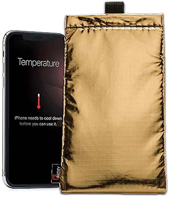 PHOOZY Apollo Series Thermal Phone Case - Insulated, Ultra-Slim Pouch Protects Your Phone from Overheating in The Sun &amp; Extends Battery Life. Floats in Water. AS SEEN ON Shark Tank [Gold - Medium]