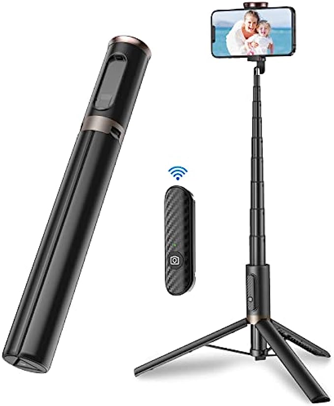 TONEOF 60" Cell Phone Selfie Stick Tripod,Smartphone Tripod Stand All-in-1 with Integrated Wireless Remote,Portable,Lightweight,Extendable Phone Tripod for 4''-7'' iPhone and 