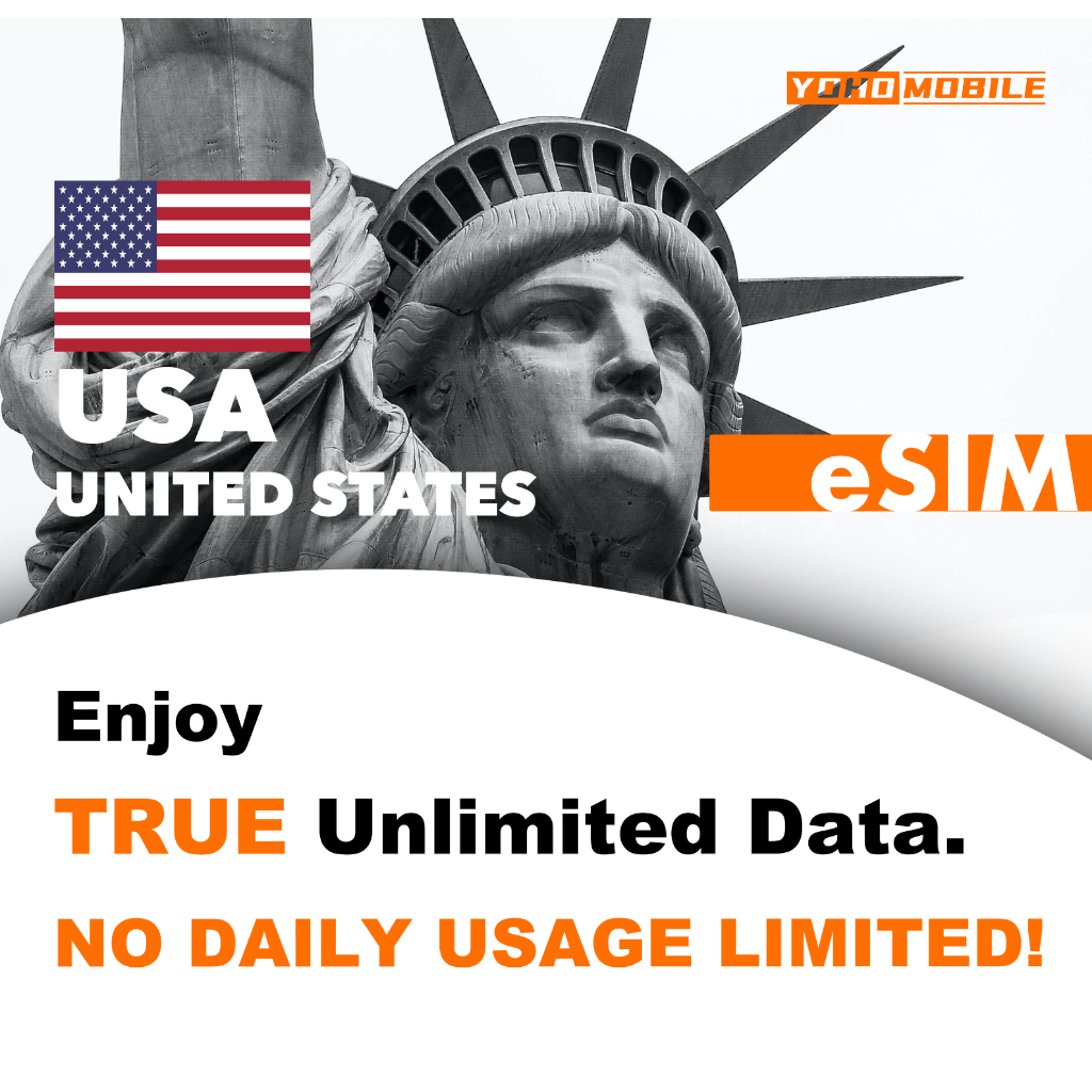 United States ( USA ) eSIM, Unlimited 5g data/Calls/SMS, 25 Days - 60 Days [ YohoMobile ]  Official Store