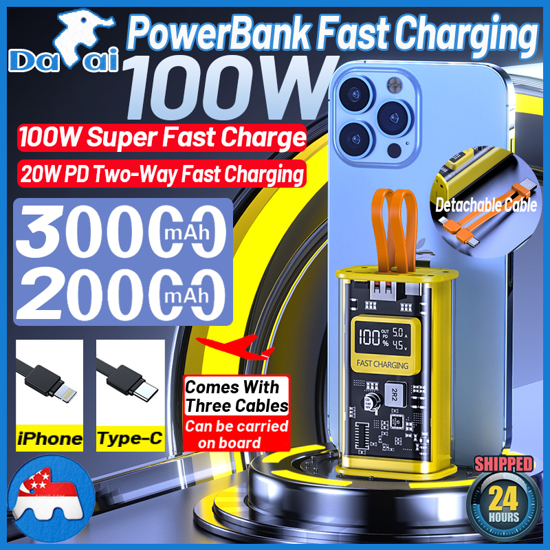 ?? [In Stock]Power Bank Super Fast Charging 30000mAh PD22.5W Powerbank Fast Charging Qc3.0 Power Bank Charger Support