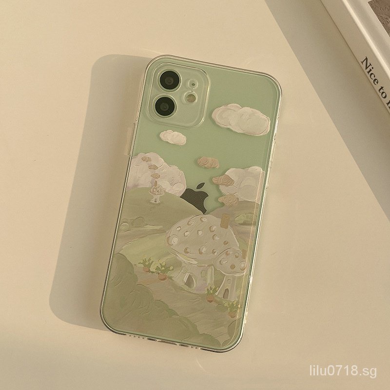 Gentle Green Hill 12Promax Apple 13 Phone Case Oil Painting 11 Protective Cover 14plus for Xs Painted