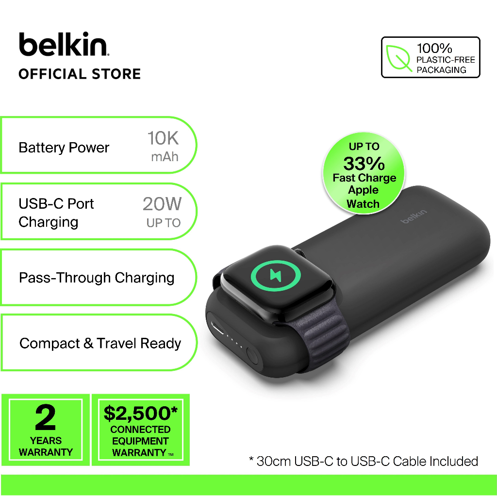 Belkin BPD005btBK BoostCharge Pro Fast Wireless Charger for Apple Watch+Power Bank 10K (airpods pro,phone,USB-C device)