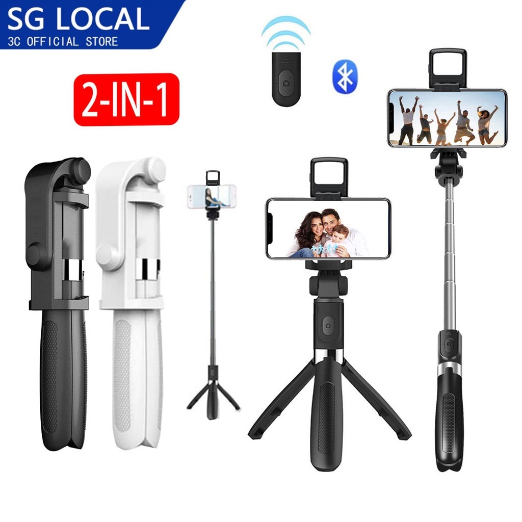 (SG Stock)  Bluetooth Portable Selfie Stick Tripod Stand Selfie with Fill Light Phone Holder For All Phones 便携三脚架手机支架