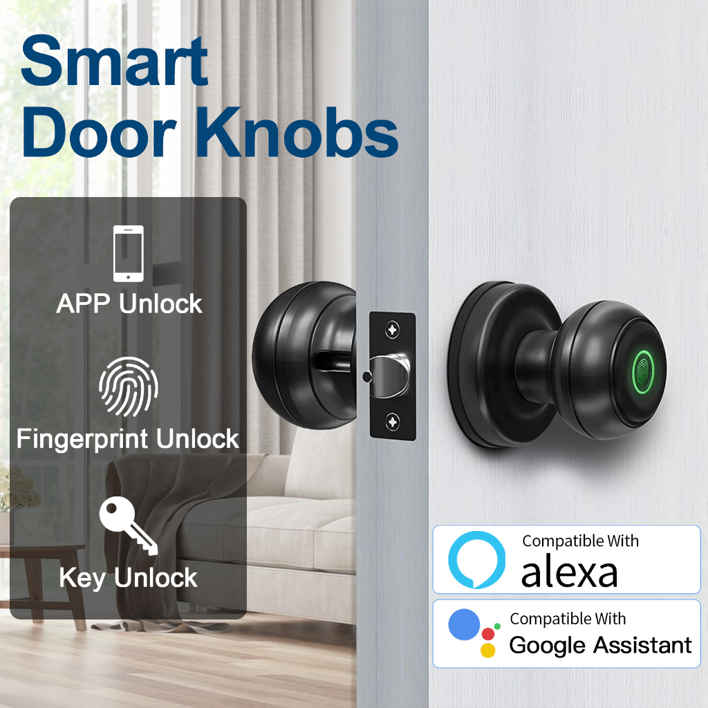 Smart Door Knob Wifi Smart Fingerprint Door Lock Biometric Door Lock With TUYA APP Apartment/Hotel/Bedroom