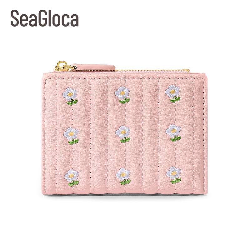 SeaGloca New Korean Version Embroidered Simple Cute Cropped Bifold Wallet For Woman No.1371