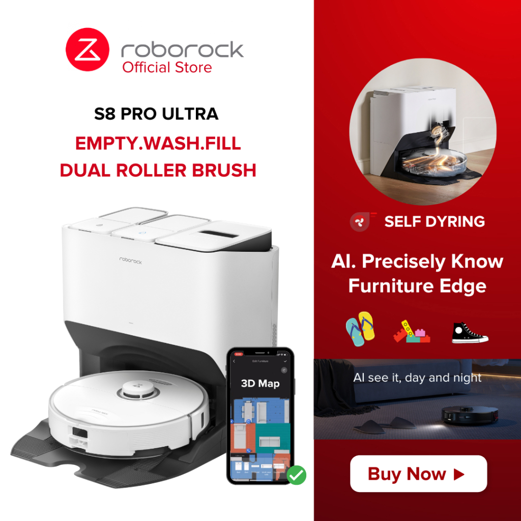 [NEW] Roborock S8 PRO ULTRA Self Drying + Empty Wash Fill 6000Pa HyperSuction Dual Roller Brush Ultrasonic Mopping 3D AI