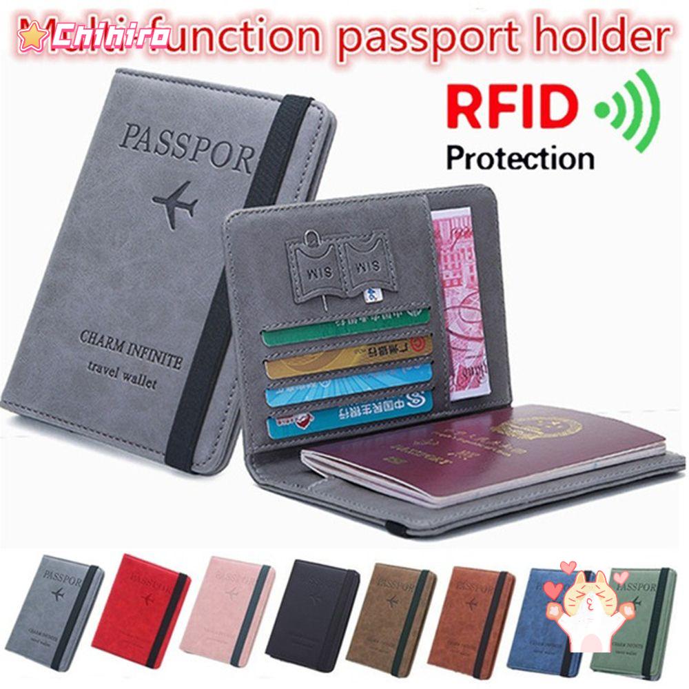 CHIHIRO Multi-function Passport Holder Ultra-thin Travel Cover Case Passport Bag Portable Credit Card Holder Leather Document Package RFID Wallet/Multicolor
