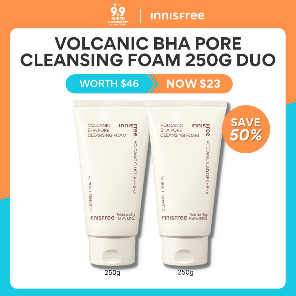 (9.9 Special: Buy 1 Get 1 Free) INNISFREE Volcanic BHA Pore Cleansing Foam 250g Duo