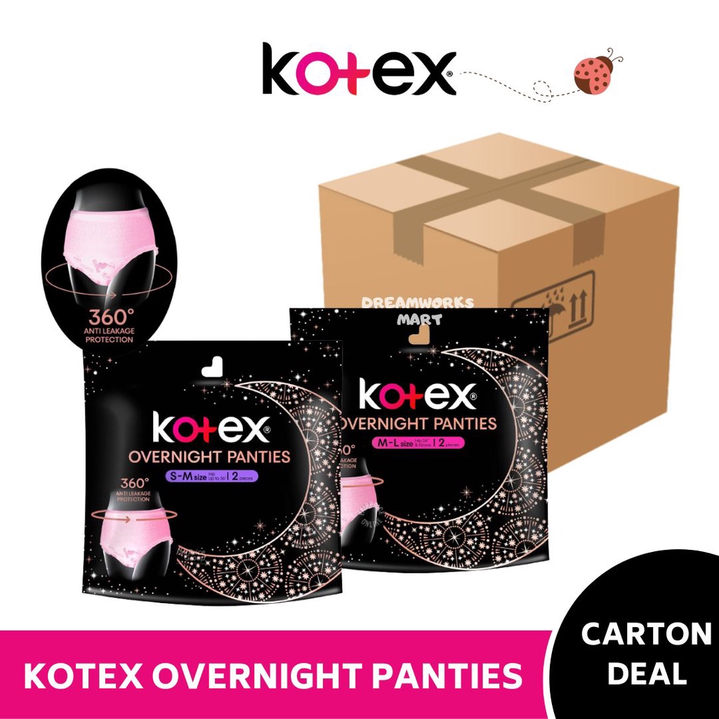 [CARTON DEAL]KOTEX Regular/Herbal Overnight Panties Sleepwell 360° AntiLeakage Protection(2pcs/pk) Panty Sanitary Pad