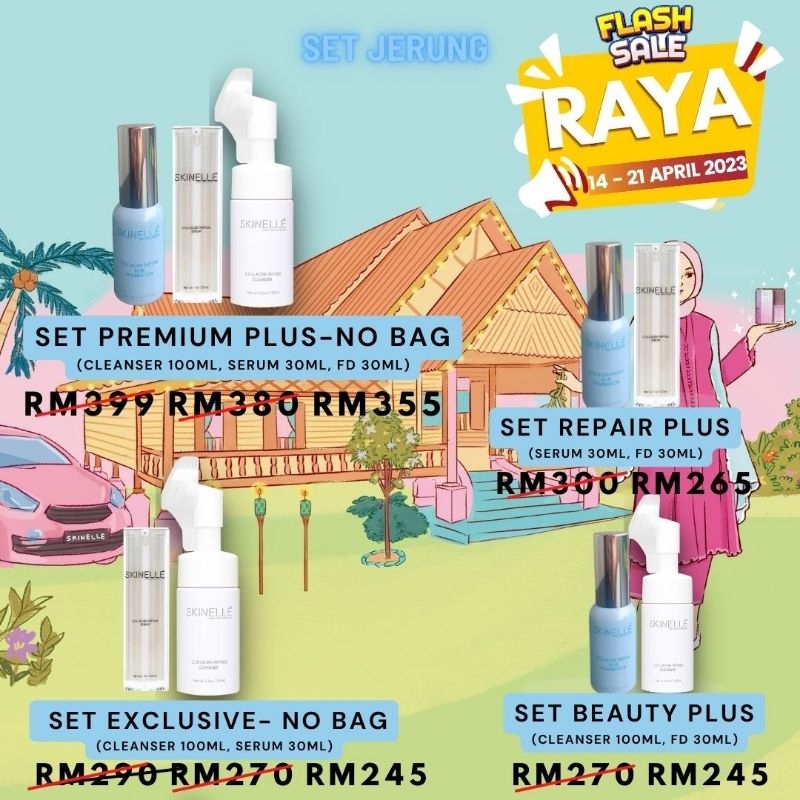 SKINELLE (No Bag) Premium set collagen peptide Jerung Premium Set Bunga Korea BTS Pink