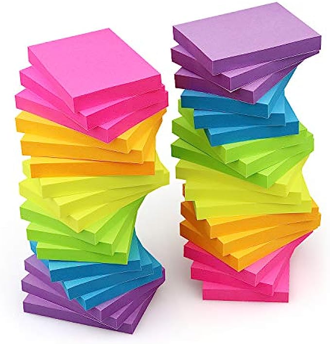 36 Pads 1.5 in x 2 in Sticky Notes 6 Bright Color Self-Stick Notes, 60 Sheets/Pad