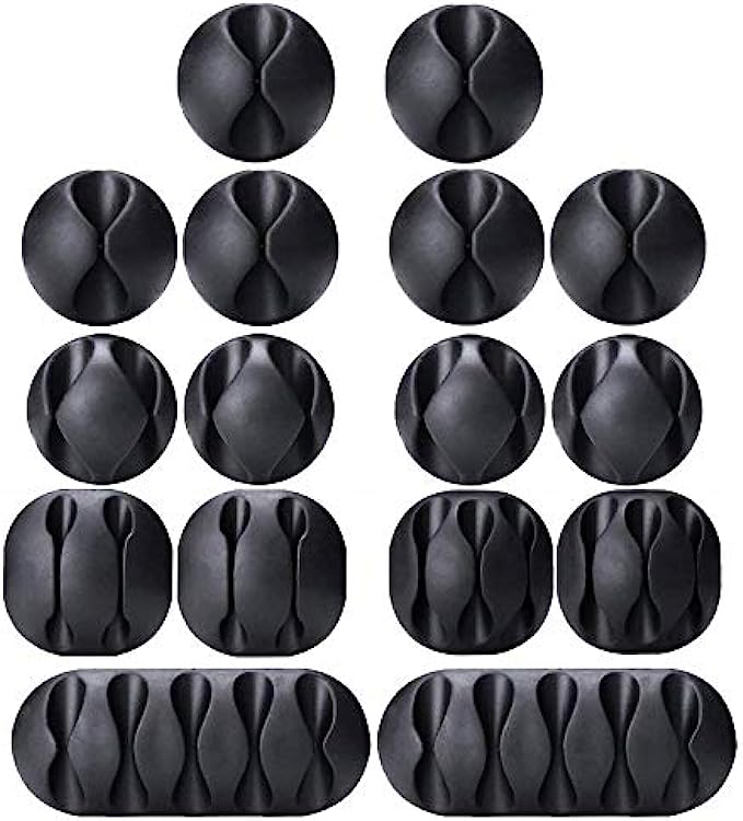 OHill Cable Clips,16 Pack Black Adhesive Cord Holders, Ideal Cable Cords Management for Organizing Cable Wires-Home, Office, Car, Desk Nightstand