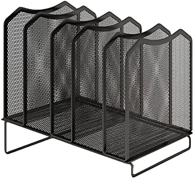 Simple Trending Mesh Desktop File Sorter Organizer, 5-Section Bookshelf for Desk Home Office, Black