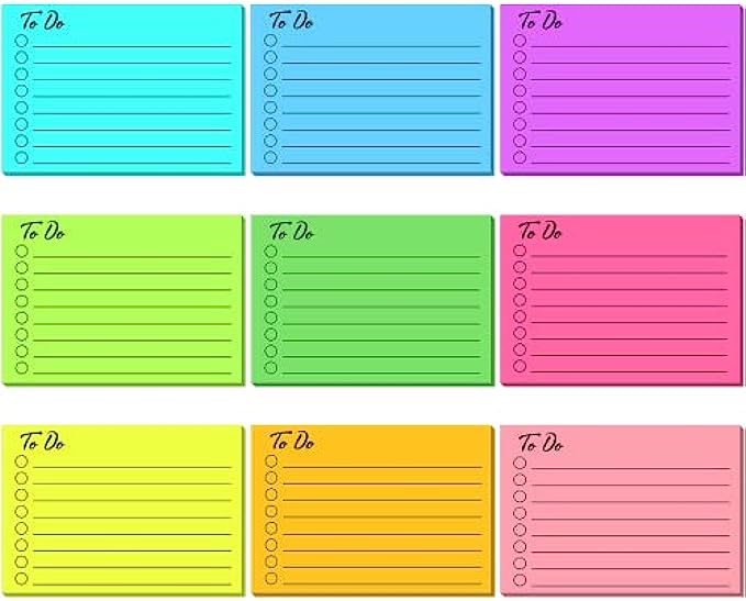 to Do List Sticky Notes Assorted Colors Lined Sticky Notes Self Stick Note Pads Adhesive Memo to Do List for Planner Reminder Studying, Home Office Supplies, 3 x 4 Inch (9 Pieces, Fluorescent Colors)
