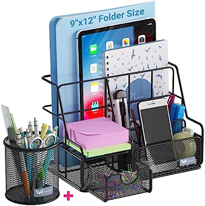 Orgowise Mesh Desk Organizers and Accessories Set. Black Desktop Organizer with Pen Holder and Paper File Organizer for Real Desk Organization. Cute Office Supplies Storage for Kids and Adults