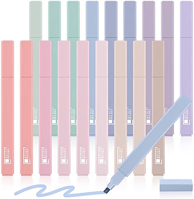 Aodaer 18 Pieces Elegant Aesthetic Bible Highlighters Pens with Chisel Tip Assorted Mild Colored Markers No Bleed Gel Aesthetic Pastel Pens Quick Drying for Stationery Notes School Office Supplies