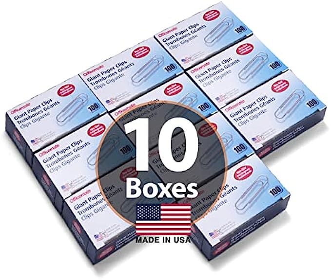 Officemate Giant Non-Skid Paper Clip, 1,000 Clips (10 Boxes of 100 Each) (99915)