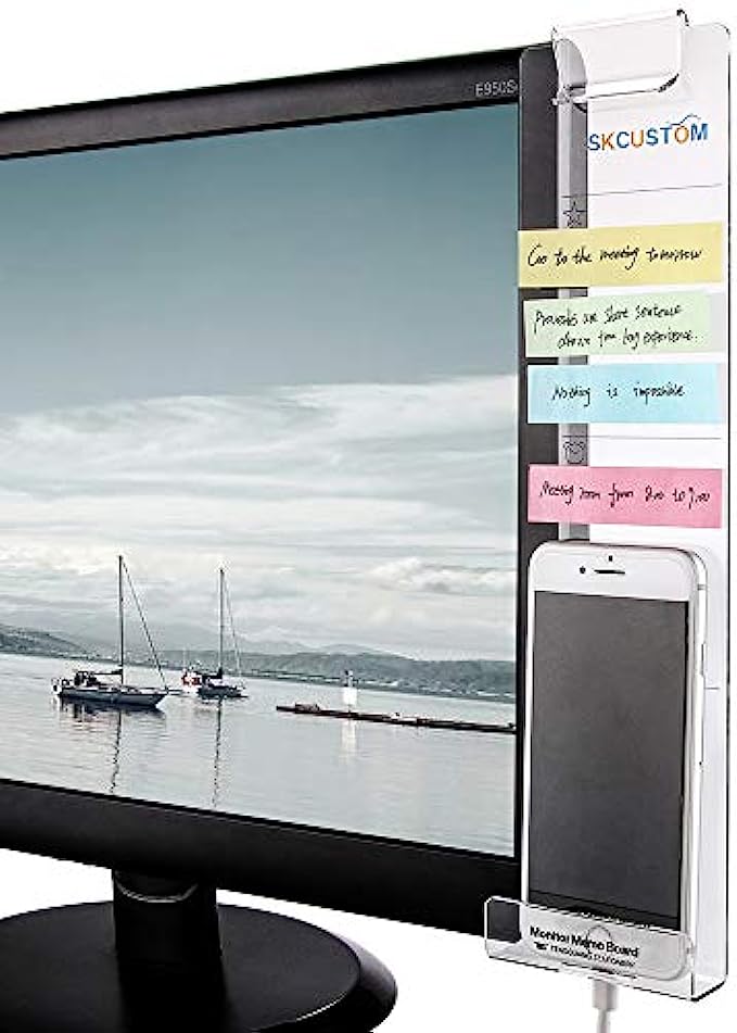 Quadow Monitor Message Board/Computer Monitors Side Panel/Notes Memo Board Message for Monitors,1Set (Left &amp; Right) (with Phone Holder)