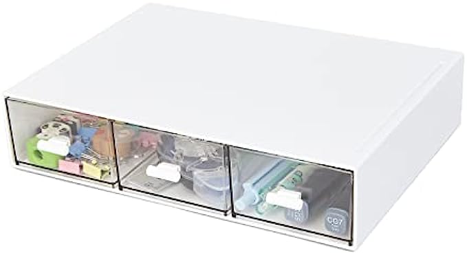 Stackable Desk Organizer, Plastic Storage Drawer for Office School Home Makeup, Pen Pencils Markers Stationery Supplies Organizers (White -3 Draws)
