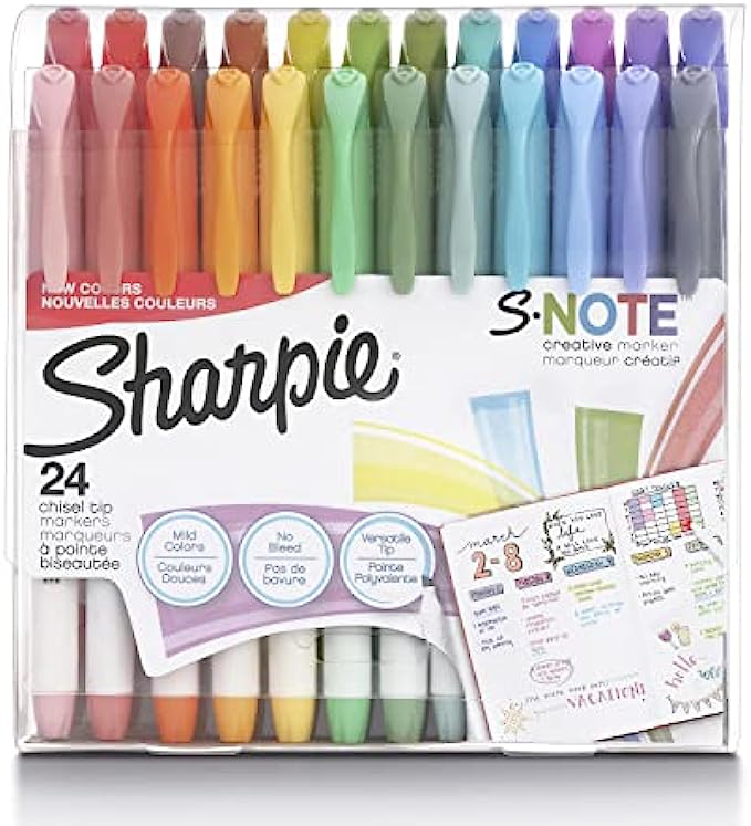 Sharpie S-Note Creative Markers, Highlighters, Assorted Colors, Chisel Tip, 24 Count