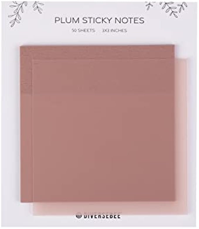 DiverseBee 50 Sheets Pastel Transparent Sticky Notes, 3x3” Clear Sticky Tabs, Translucent Page Flags Book Markers Stickers, Planner Accessories, Bible Journaling Study Office School Supplies (Plum)