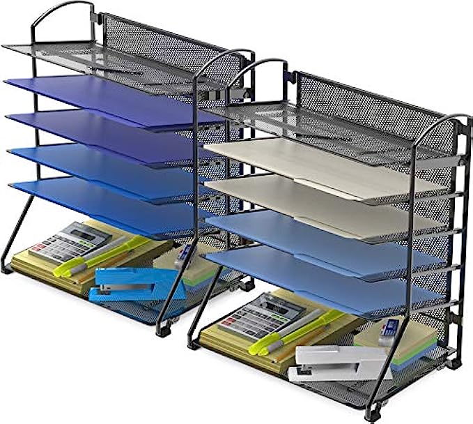 2 Pack - Simple Houseware 6 Trays Desktop Document Letter Tray Organizer, Black