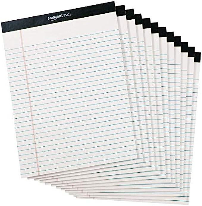 Amazon Basics 50-Sheet Legal Note Pad, Wide Ruled, 8.5 x 11.75 Inches, White - Pack of 12