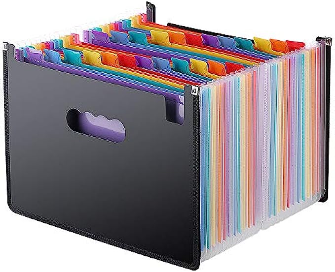 Expanding File Folders, TriMagic Alphabetical Expandable Accordion Document Bill Receipt Organizer, Accordian Filing Box, Teacher Office Supplies, Classroom Desk Organization, Letter Size, 24 Pockets