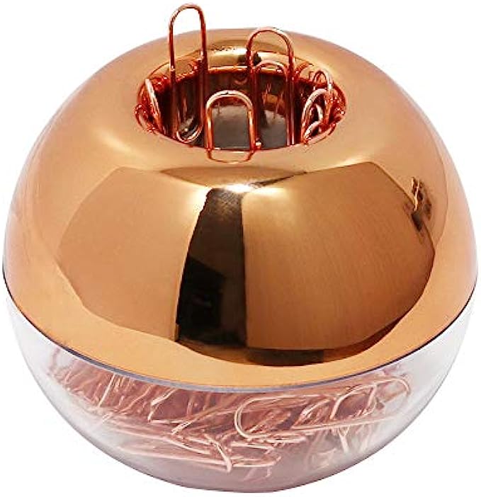 MultiBey NE0600607 Light Luxury Fashion Paper Clips, Rose Gold Edition, In Round Paper Clip Holder With Magnetic Lid, 28 mm, 100 Piece Per Box