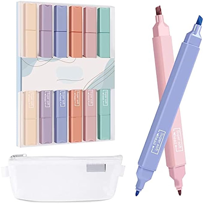 MARFOREVER 6 Pack Cute Highlighters Mild Assorted Colors with Soft Chisel Tip, No Bleed Dry Fast Easy to Hold, Pastel Highlighter Liquid Highlighters for Journal Bible Notes School Office Supplies