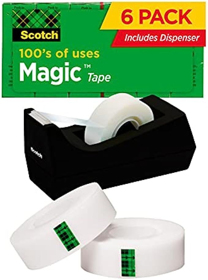 Scotch Magic Tape, 6 Rolls with Dispenser, Numerous Applications, Invisible, Engineered for Repairing, 3/4 x 1000 Inches, Boxed (810K6C38)
