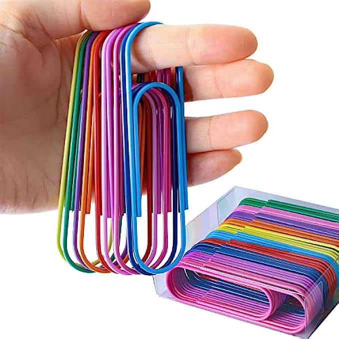 Jumbo Paper Clips, 40 Pcs 4 Inches Large Paper Clip Holder - Vinyl Coated Multicolored Extra Large mega Paperclips for Office School Document organizing