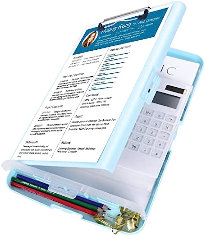 Piasoenc Clipboard with Storage, Portable Office Clipboard Storage Box, Size 14.2 x 9.6 x 1.2 Inches, Side Opening, Heavy Duty Clips, Clipboard for Contractor Teacher Office Classroom Supply., Blue