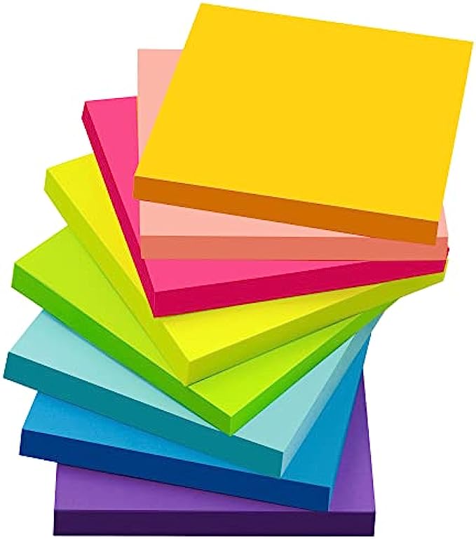 (8 Pack) Sticky Notes 3 x 3 in , 8 Colors Post Self Sticky Notes Pad Its , Bright Post Stickies Colorful Sticky Notes for Office, Home, School, Meeting, 84 Sheets/pad
