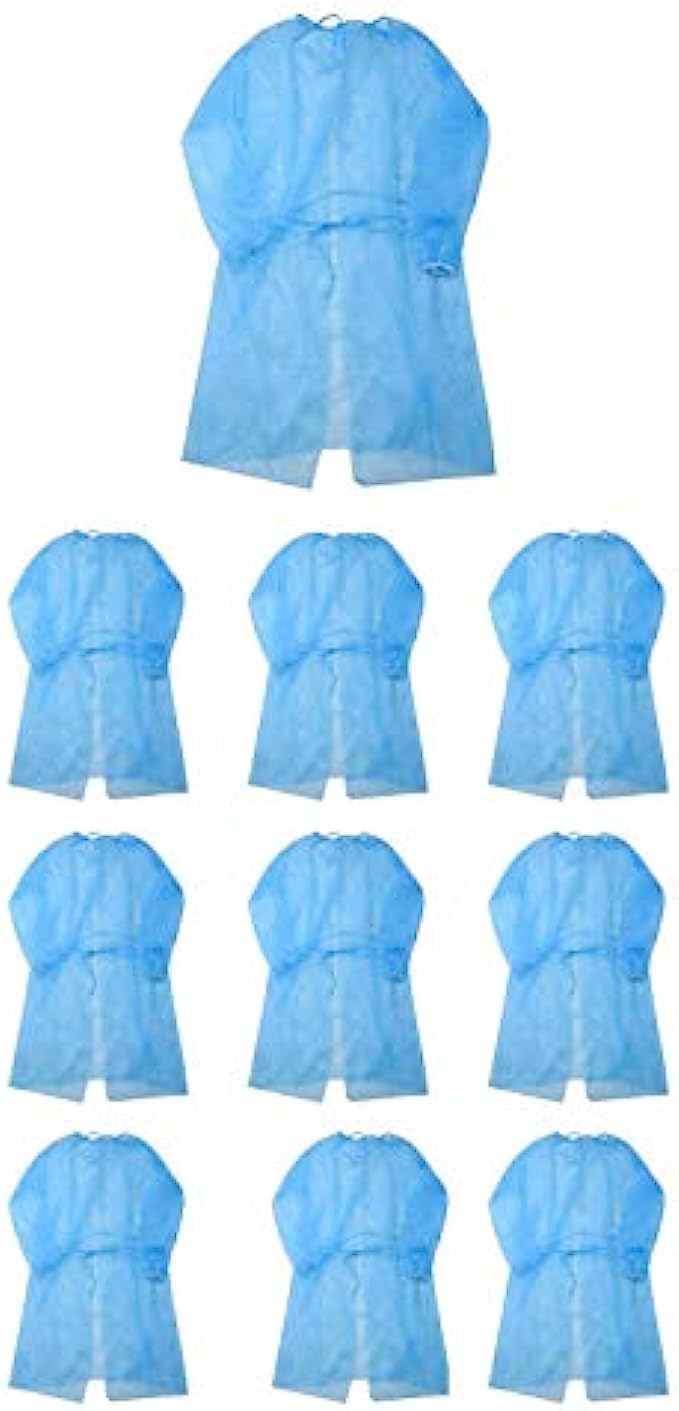 Leo Disposal Protective Isolation Gown - 10pcs Blue. Latex Free,Non-Woven, Fluid Resistant,ONE Size FITS MOST (10 Pcs)