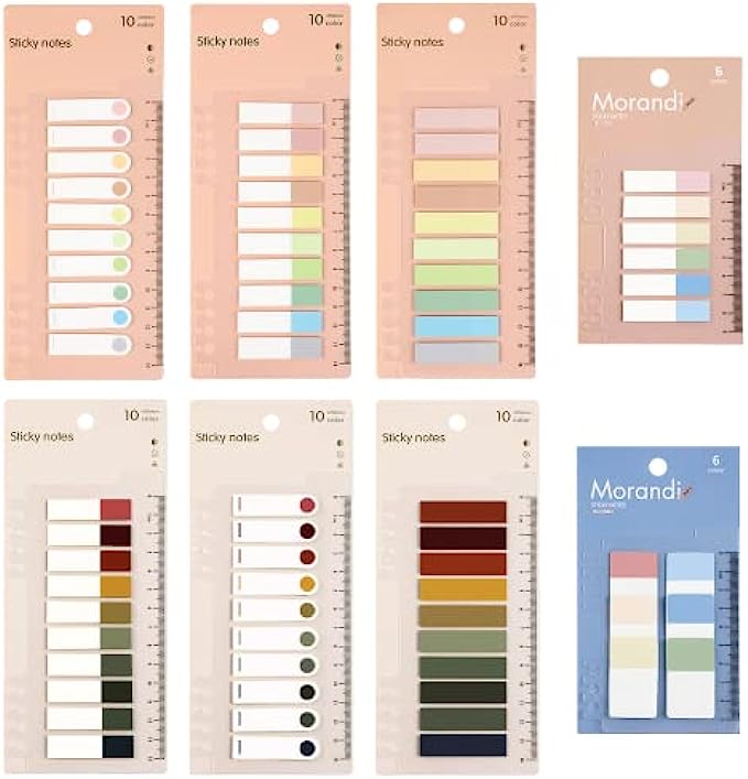 8 Pack 1380 Pieces Morandi Color Index Labels with Ruler 72 Colors Sticky Tabs Note Flags Notebook School and Office Labels Page Marks Tabs for Annotating Books