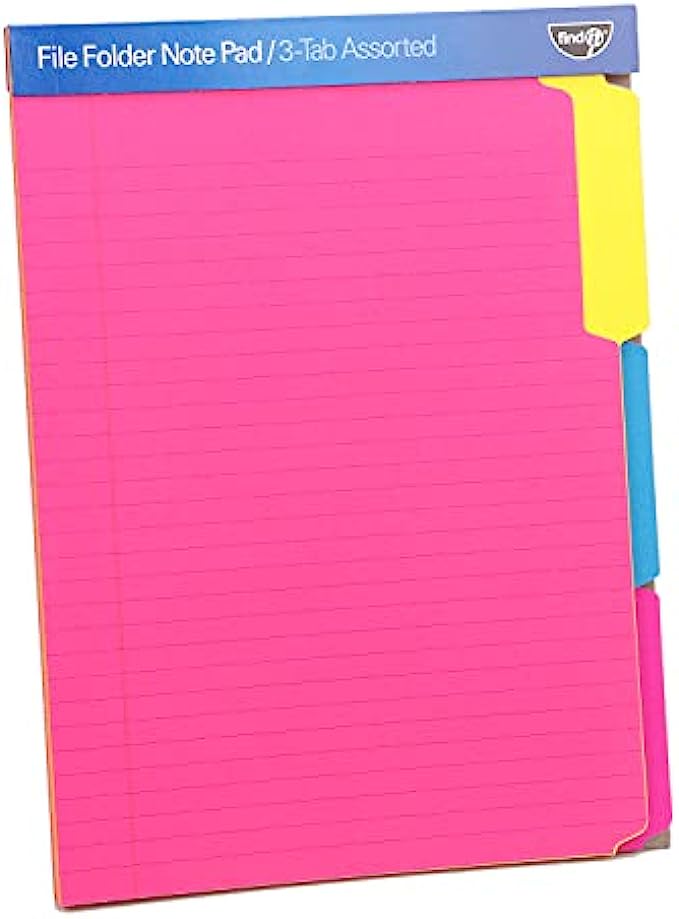 Find It File Folder Notepad - Pack of 12 - 9.5 x 12.5 Inch Notebook Organizer Folders for Filing, Document, Clipboard Organization, Back to School Supplies for College Students - Assorted Neon Colors