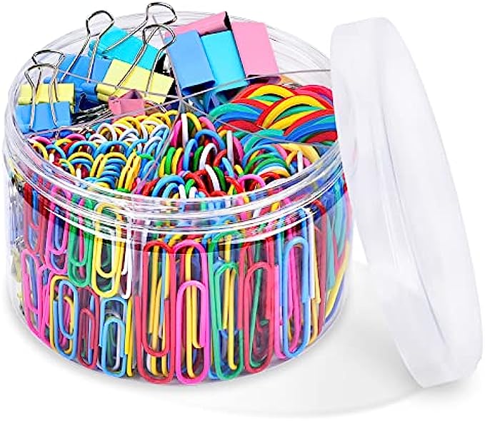 Binder Clips Paper Clips, Sopito 300pcs Colored Office Clips Set with Paper Clamps Paperclips Rubber Bands for Office and School Supplies, Assorted Sizes