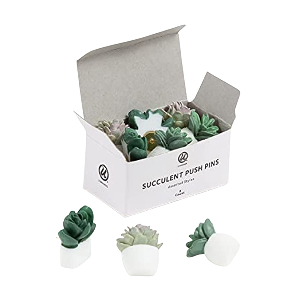 U Brands Succulent Push Pins Set, Office Supplies, Three Assorted Styles, 9 Count