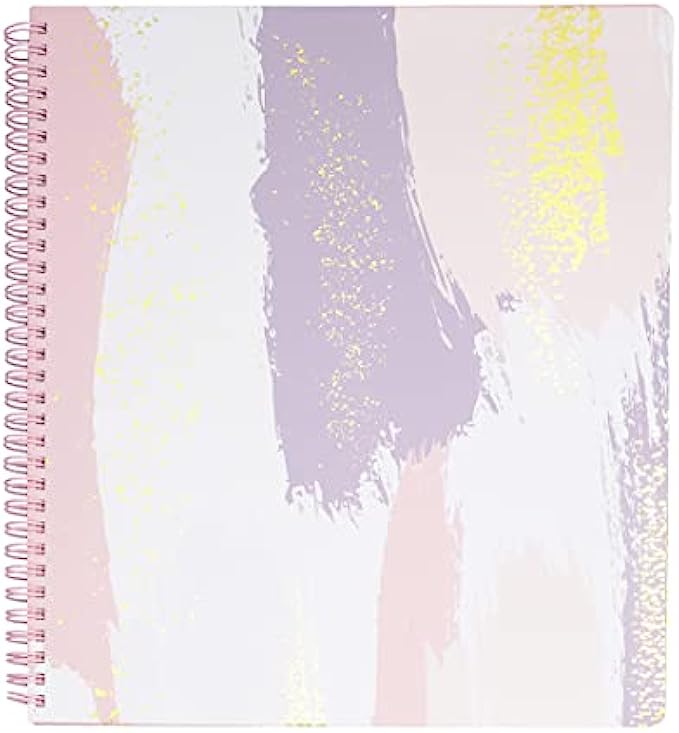 Steel Mill &amp; Co Cute Large Spiral Notebook College Ruled, 11" x 9.5" with Durable Hardcover and 160 Lined Pages, Pastel Brush Strokes