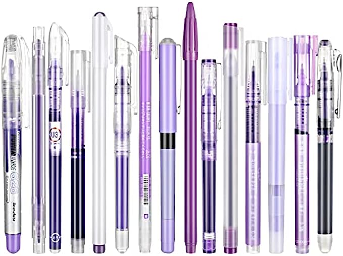 15 Pieces Purple Color Gel Ink Pen Set Quick-Drying Purple Ink Pens Liquid Ink Rollerball Pens Medium Point Fluorescent Purple Pens for Offices Schools Stationery Supplies Children Students Teacher