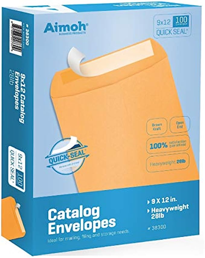 9 X 12 Self-Seal Brown Kraft Catalog Mailing Envelopes - 28lb - 100 Count, 9x12 Inch (38300)