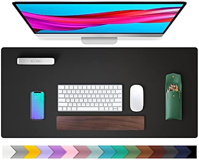 Leather Desk Pad Protector,Mouse Pad,Office Desk Mat, Non-Slip PU Leather Desk Blotter,Laptop Desk Pad,Waterproof Desk Writing Pad for Office and Home (Black,31.5" x 15.7")