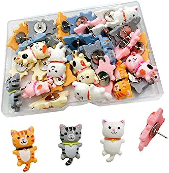 30 pcs Cute Cat Creative Push Pin Cute Decorative Thumbtacks Photo Memo Note Drawing Multi-Functional Pushpin Home Office Teacher Personal Organization Supplies