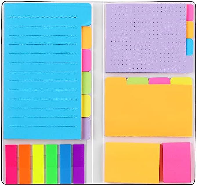 Sticky Notes Set, Hommie Colored Divider Self-Stick Notes Pads Bundle, Prioritize with Color Coding, 60 Ruled (3.7x6), 40 Dotted (3.7x3), 40 Blank (3x3.7), 60 Per Rectangular, 25 Per PET Color