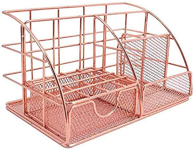 Lgowithyou Office Desk Accessories Rose Gold, All in One Mesh Office Supplies Desk Accessories Multi-Functional Stationery Desk Supply Accessories for Office,School,Home