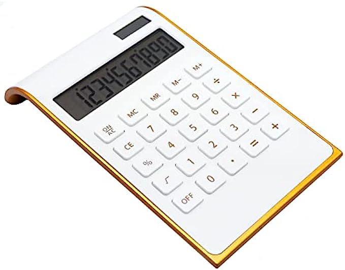 Calculator, 10 Digits Solar Battery Basic, Dual Powered Desktop Calculator, Tilted LCD Display, Inclined Design Slim Desk Calculator by Sportsvoutdoors (White)