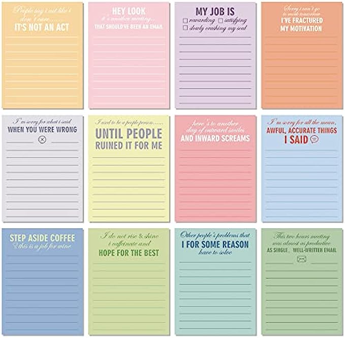 Funny Notepads with Sarcastic Sayings Sticky Funny Office Supplies to Do List Funny Work Notepad Assorted Sarcastic Notepad for Workers, 12 Designs, 3 x 3.93 Inch (12, Classic Style)