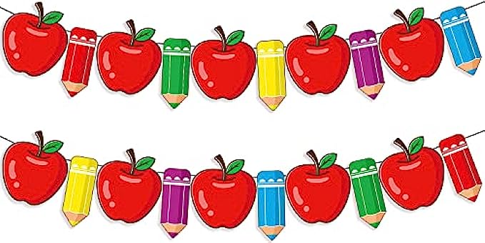 Pencil Apple Garland for Back To School Decorations, Pencil and Apple Banner, Pencil Apple Garland for First Day of School Decorations, Apple Decorations for Classroom Teacher Office School Supplies